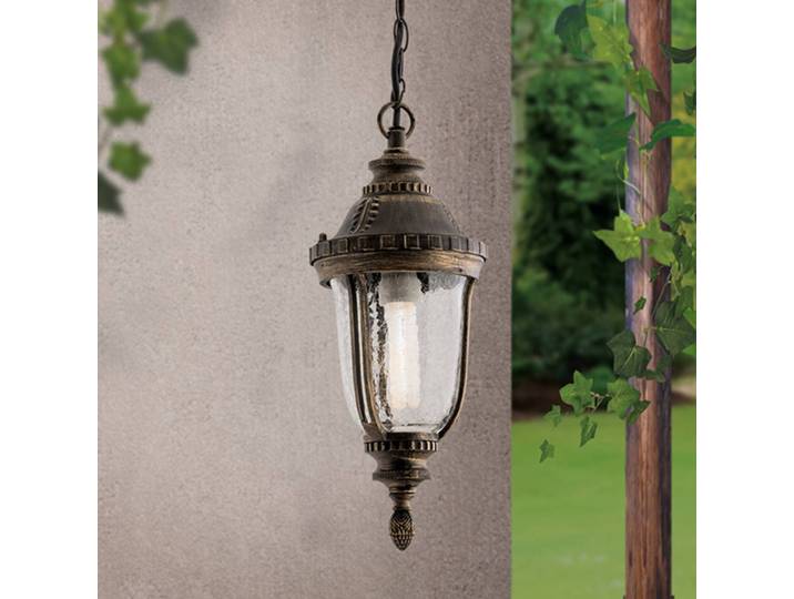 Traditionele pendellamp PAULA met structuurglas Paula, bruin / roest, Aluminium, Landelijk