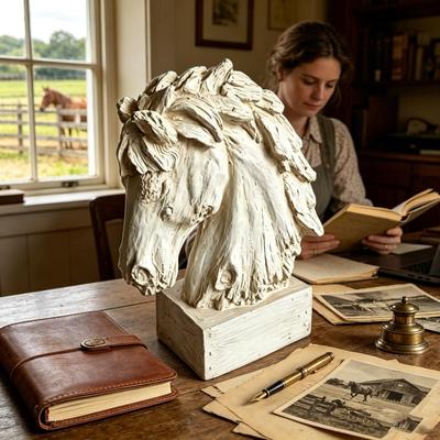 GDFStudio - Handcrafted Polyresin Horse Head Bust Sculpture Farmhouse Tabletop Decor