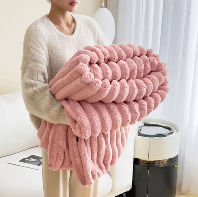 Inspire Curations Double Sided Plush Striped Throw Blanket pink