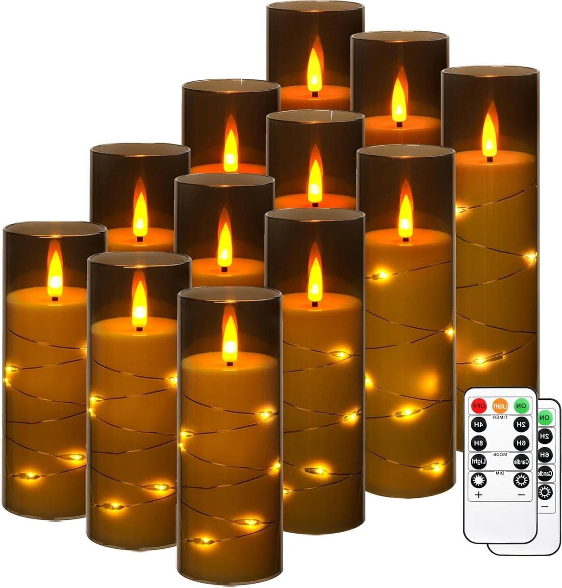 Set van 12 grijze LED batterijkaarsen met afstandsbediening voor sfeercreatie