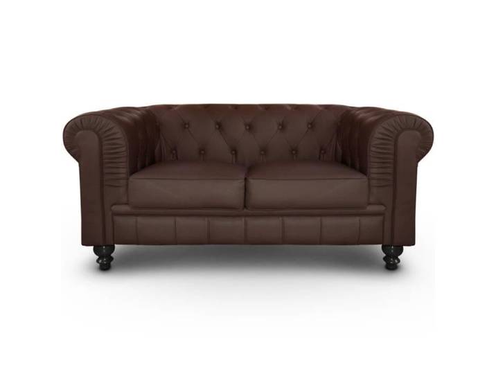 MENZZO Grand canapé 2 places Chesterfield Marron -L158 x P79 x H67 cm