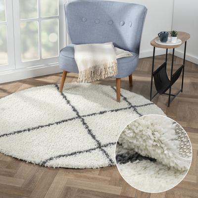 Hochflor-Teppich "My Shaggy Raute", beige (creme, dunkelgrau), H:37mm Ø:150cm, Polypropylen (PP), MYFLAIR MÖBEL & ACCESSOIRES, Teppiche, Rauten Design, leicht glänzend, extra weich, auch in rund & als Läufer