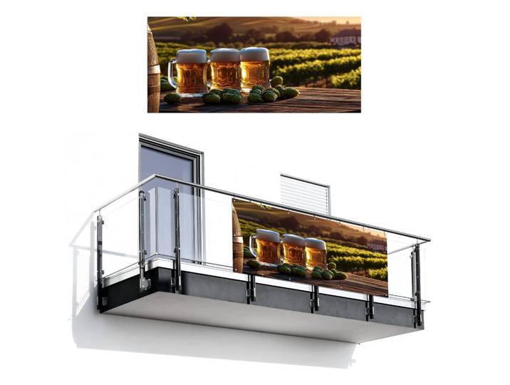 MuchoWow Balkon-Sichtschutz - Bier - Hopfen - Landschaft - 200x90 cm, Grün, Kunststoff, Rechteckig, 200x90 cm, Sonnen- & Sichtschutz, Sichtschutz Garten