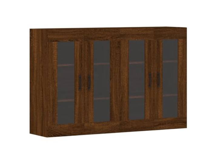 Fisinber Wandschrank 2er Set Braun Eichen-Optik Holzwerkstoff Glas Zwei flexible Hängeschränke mit Glastüren bieten cleveren Stauraum für Wohnzimmer oder Flur ohne Bodenfläche zu belegen.