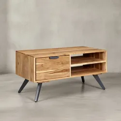KADIMA DESIGN Massiver Couchtisch aus Holz und Metall, Trendiges Design, Viel Stauraum, Stabile Standbeine