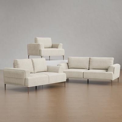 Furniture of America Paola Mid-Century Modern 3-Piece Beige Chenille Adjustable Sofa Setwith Extendable Back
