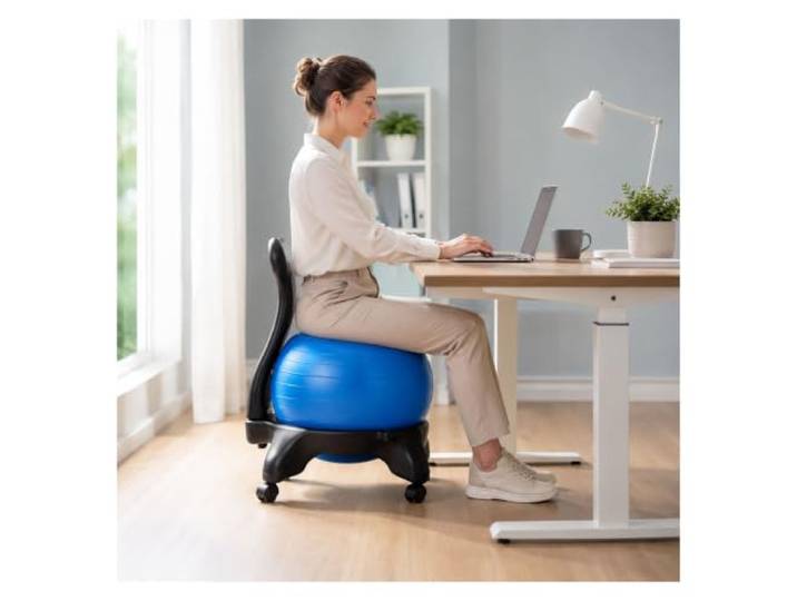 Yoga Balance Ball Stuhl Ergonomischer Yoga-Ballstuhl für Büro oder Zuhause Linderung Von Rückenschmerzen / Rückengesundheit / Haltungskorrektur – Mit Rollen, Rückenlehne, Basis Und Pumpe