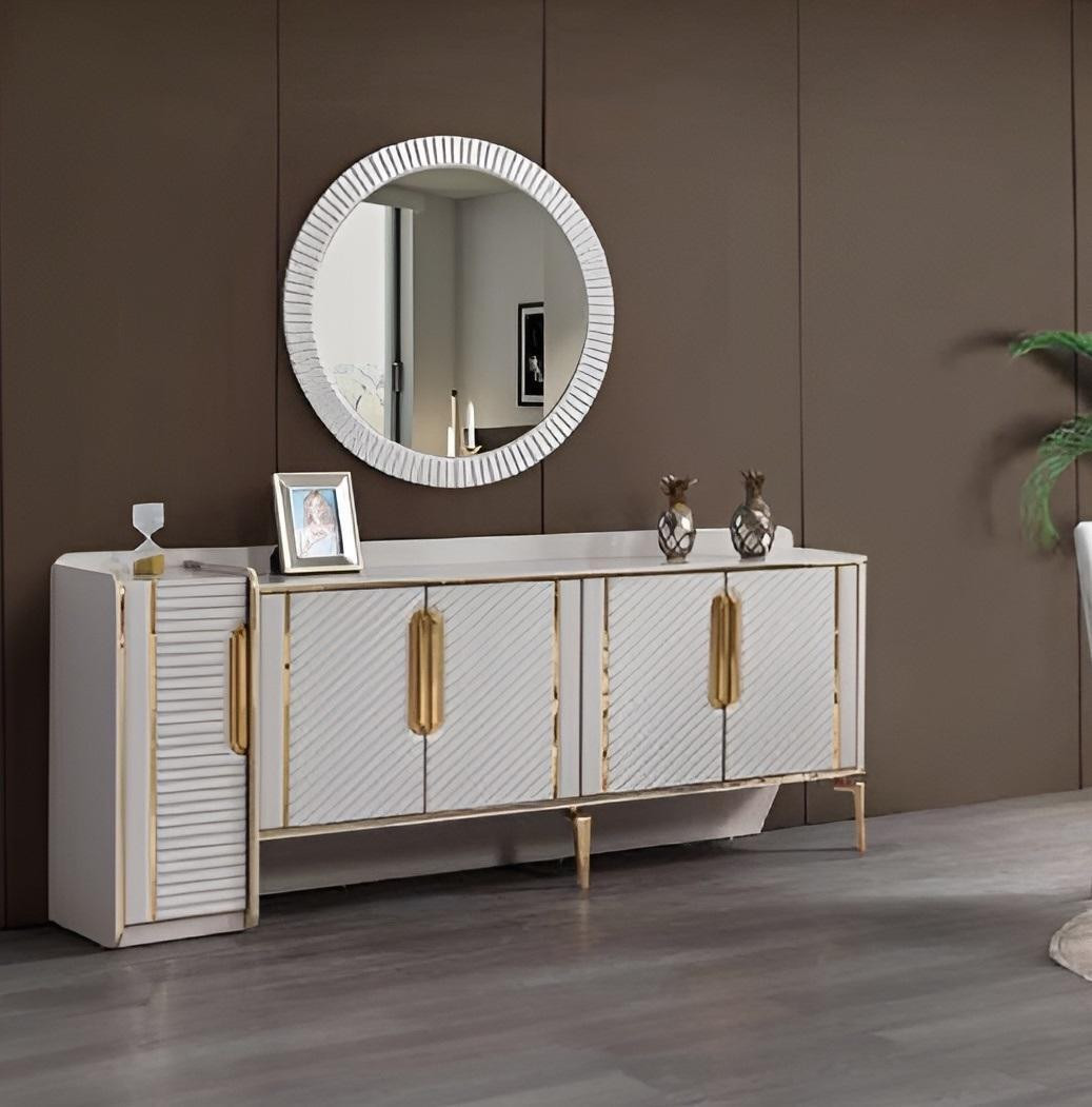 Witte houten ladekast met spiegel en sideboard stijl als commode