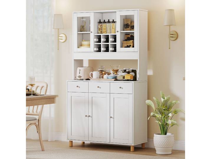 HOMCOM Armoire Cuisine 180cm Blanc 2 Portes 3 Tiroirs 4 Étagères