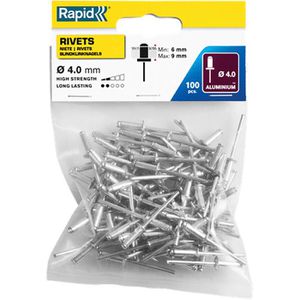 Rapid Blindnieten 5000379, Aluminium, 100 Stück, Ø 4,0mm x Länge 12mm