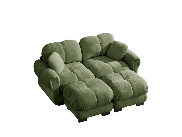Flora Grace Sofa 190/149/90 cm in Grün aus Chenille mit Ottomane, 149x90x190 cm, Wohnzimmer, Sofas & Couches, Sofas