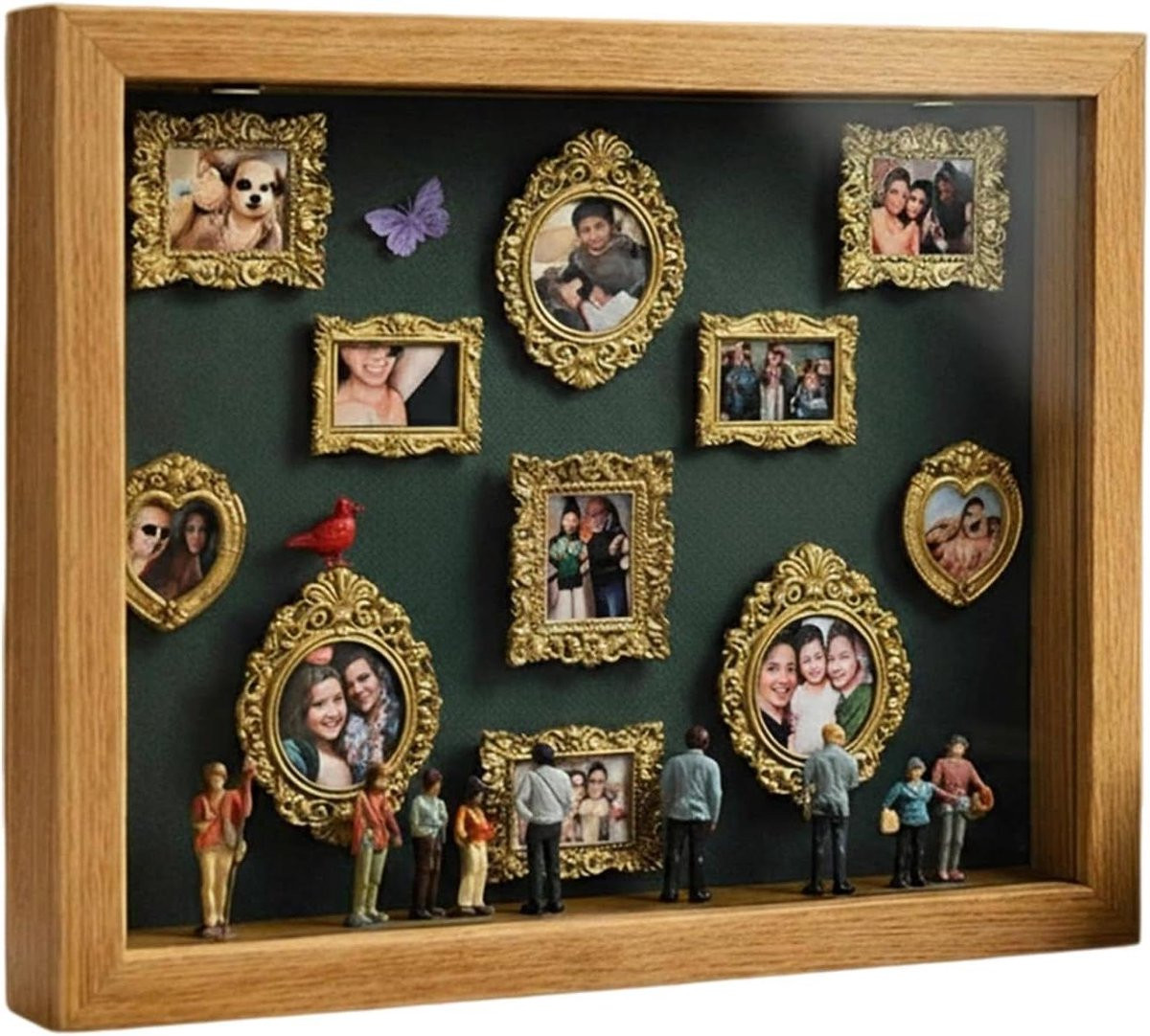 Mini Museum Vitrine Doe-het-zelf Kit met Verlichting in Houtkleur - Lengte: 31 cm