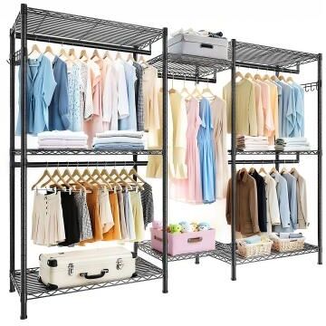 Aura Heavy-Duty Adjustable Garment Rack Freestanding Closet Organizer with 8 Shelves & 5 Rails