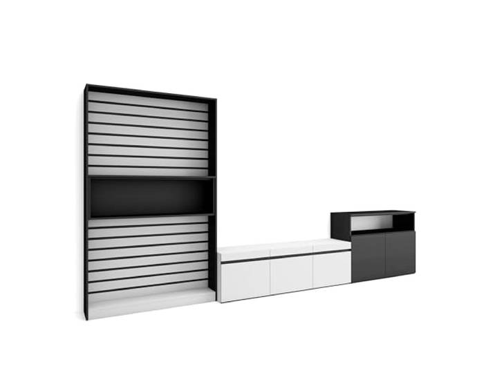 Skraut Home Wohnwand Wohnzimmer Wohnzimmermöbel, Möbelset 360x186x35cm Für TV-Geräte bis zu 65 Wohnzimmer Möbel Moderner Stil Weiß und Schwarz