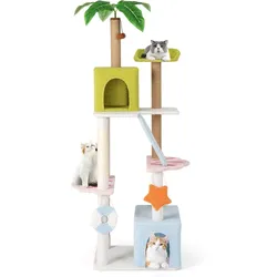 Costway COSTWAY Kratzbaum 180cm, mehrstöckiger Katzenbaum Kletterbaum mit 2 Katzenhöhlen