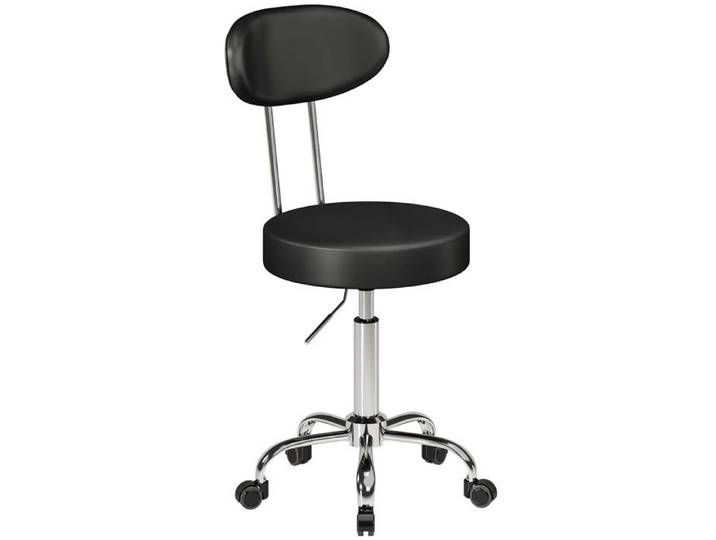 Tabouret à Roulettes Pivotant Réglable en Hauteur en Similicuir avec Dossier pour Coiffure Esthétique Cabinet Médical Noir