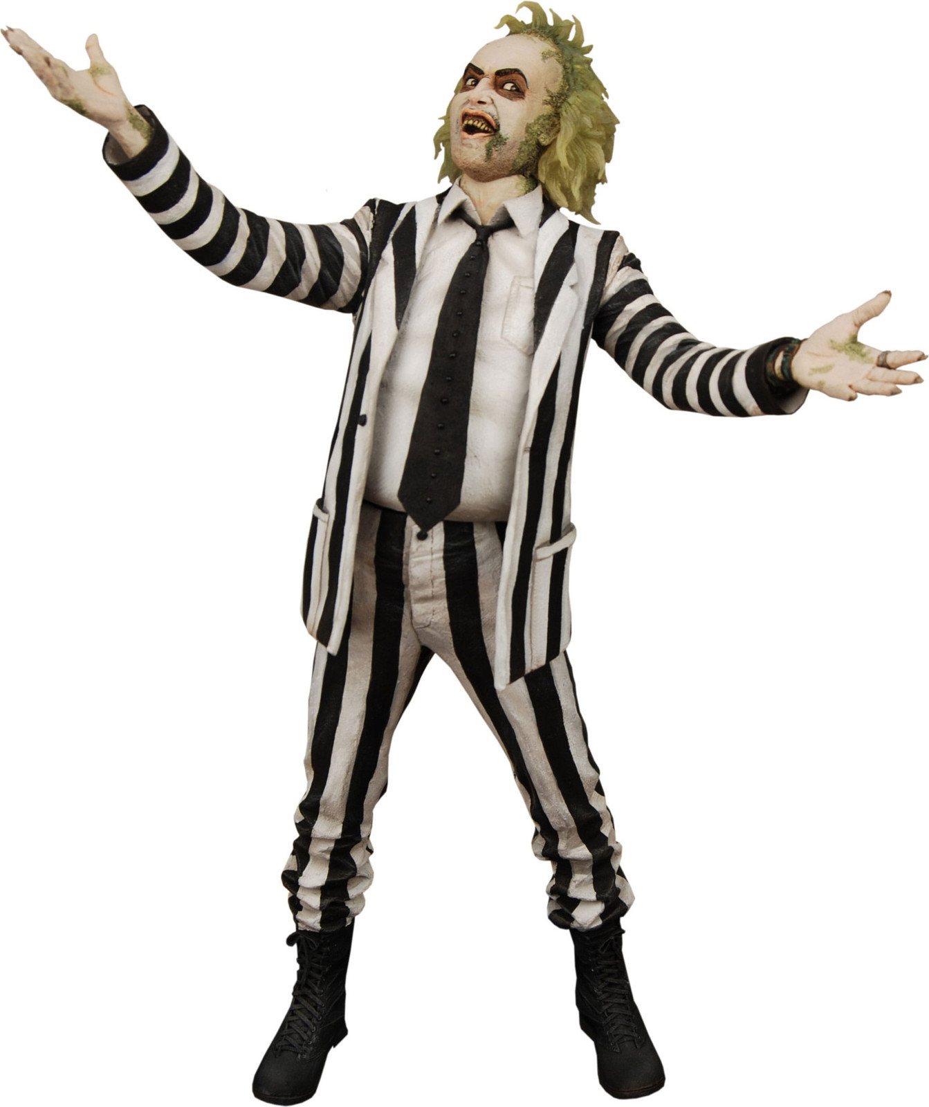 NECA Beetlejuice (1988) Actiefiguur in gestreept pak, 1/4 schaal, 45 cm