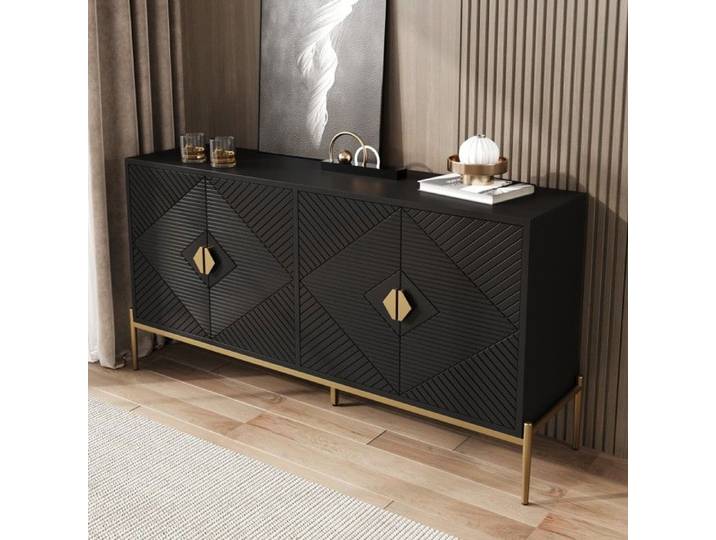 Buffet moderne 162 cm armoire rangement salon salle à manger commode entrée meuble TV 162 x 40 x 80 cm Noir