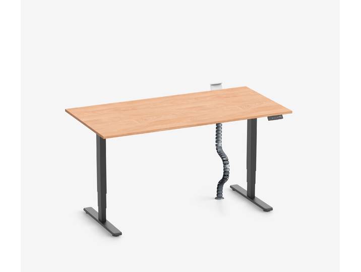 FOKUS Schreibtisch + Steckleistenhalter + Kabelschlange Schwarz Buche 120x70