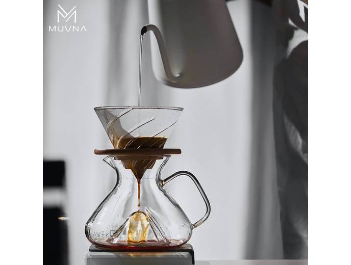 Ensemble de préparation de café à la main Muvna 450ml avec tasse en verre et carafe de service, kit complet pour barista.