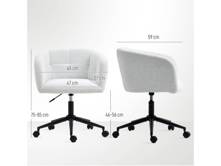 Chaise de bureau rembourrée avec couverture en peluche design de baignoire chaise de bureau roulante base en acier crème + noi