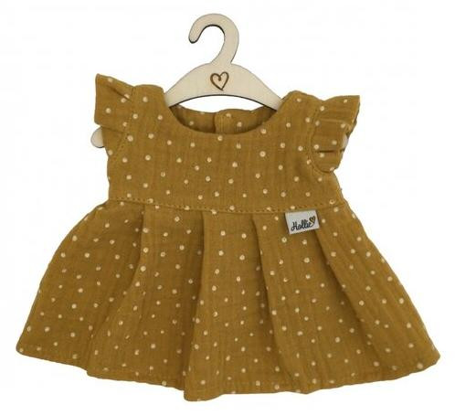 Hollie poppenjurk met stippen in okerkleur, katoen, 34 cm
