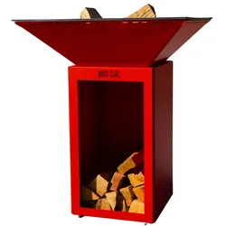 GRILLCHIC brasero cevenol stahl holz quadratisch 74 rot doppelter tank