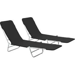 Helloshop26 - Klappbare Sonnenliegen 182 cm 2 Stück Stahl und schwarzer Stoff 02_0011936