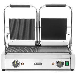Hendi Kontaktgrill Doppelversion, 263907, 3600 Watt, gerillte & glatte Gusseisen Grillplatte