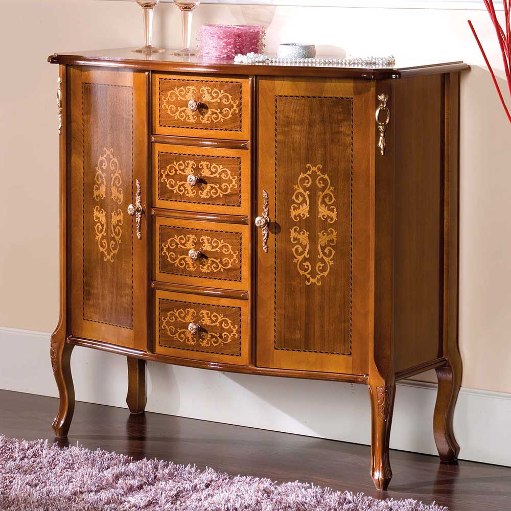 Pharao24.de Flur Kommode in Nussbaumfarben Barock Design