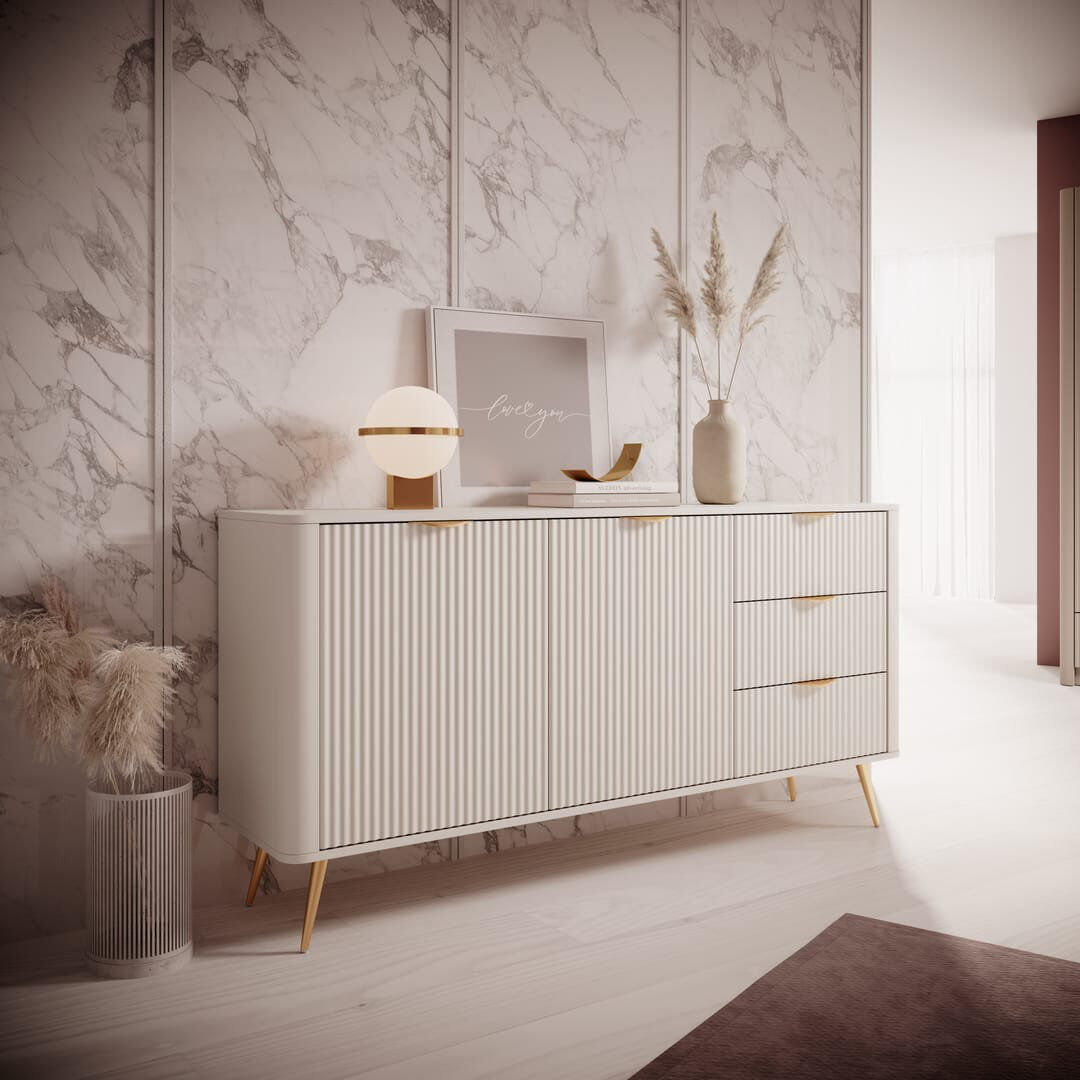 George Oliver Elegant Neutrality: Stewartstown Sideboard Cabinet 163cm Cashmere 81cm H X 163cm W X 38cm D