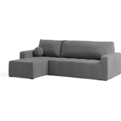 ECKSOFA VOLIRA Grau Plüsch-Stoff mit Schlaffunktion