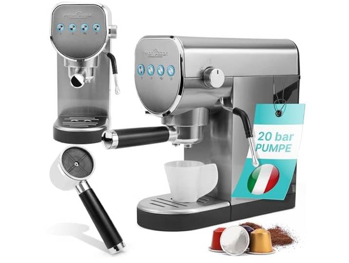 ProfiCook® Machine à expresso 2 en 1 pour poudre de café et capsules compatibles Nespresso Porte-filtre 20 bar Système de lait pour café latte\, cappuccino Porte-filtre pour expresso