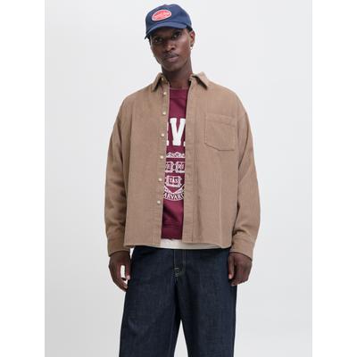Langarmhemd JACK & JONES "JORINWOOD OVERSIZED CORD SHIRT LS", Herren, Gr. L, N-Gr, grau (mocha meringue), Web, Obermaterial: 100% Baumwolle, unifarben, relaxed fit normal, Hemden