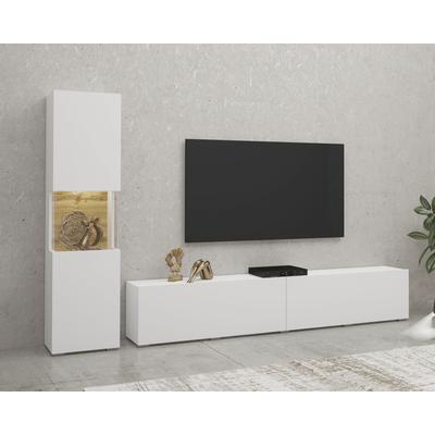 Wohnwand HOME AFFAIRE "Ava, Wohnzimmer-Set hängend/stehend montierbar, Vitrine, Lowboard", braun (weiß matt, eichefarben votan), B:216cm, Kastenmöbel-Sets, Wohnwand, 2-tlg.