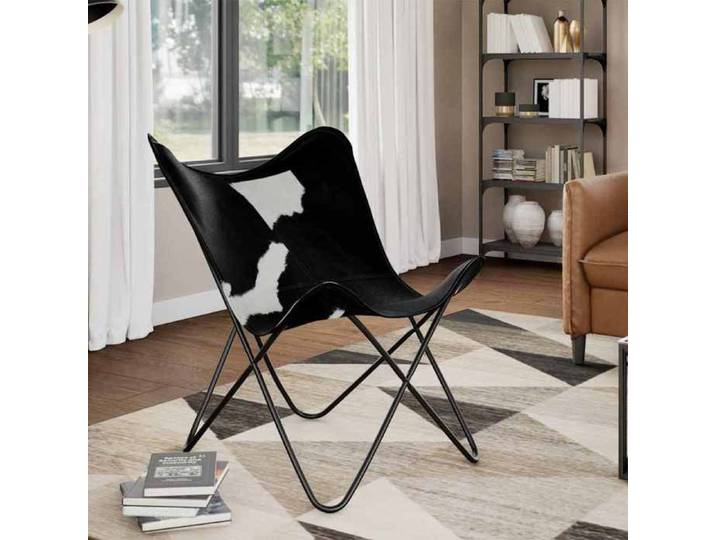 Printemps/été  Chaise papillon noir et blanc cuir de vache - VIDAXL - design-classique EU25_X79524