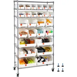 VEVOR Standregal, Lagerregal mit 8 Ebenen & 26 Stapelboxen, Bücherregal, Küchenregal mit Rollen, Fahrregal für Garage, Lager, Büro, Restaurant, Klassenzimmer, Küche, 355x900x1690 mm