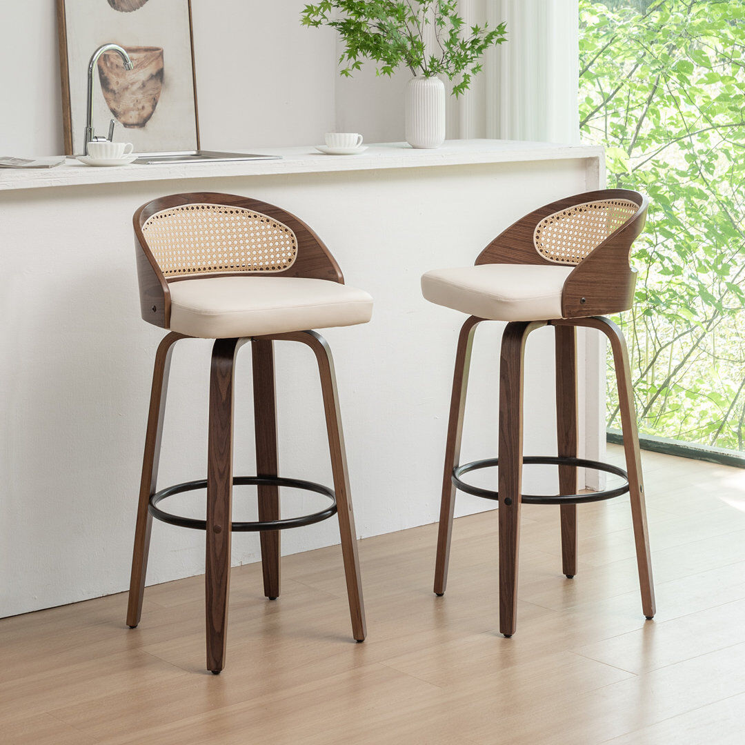 Blue Elephant Leeana Swivel Bar Stool Beige Bar Stool (76.2cm Seat Height)