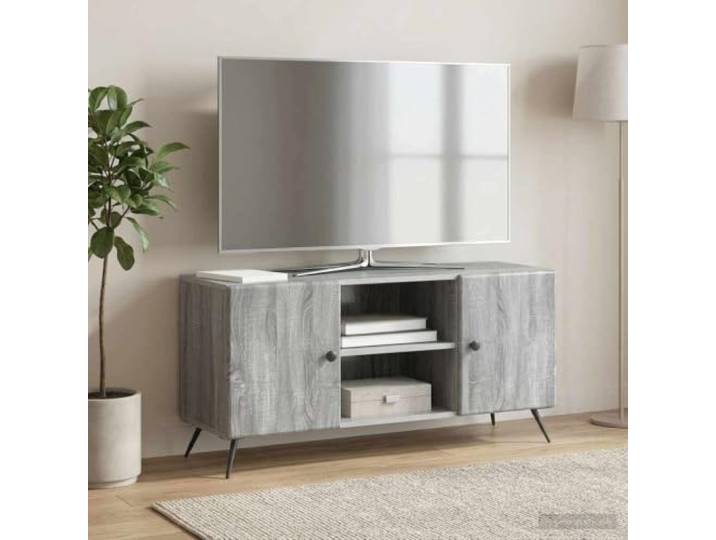 GKMBCVDFR TV-Schrank 102 x 34,5 x 50 cm Sonoma-Grau Holzwerkstoff Entertainment-Center, offene Regale, geschlossene Fächer, robuste Konstruktion, vielseitig einsetzbar