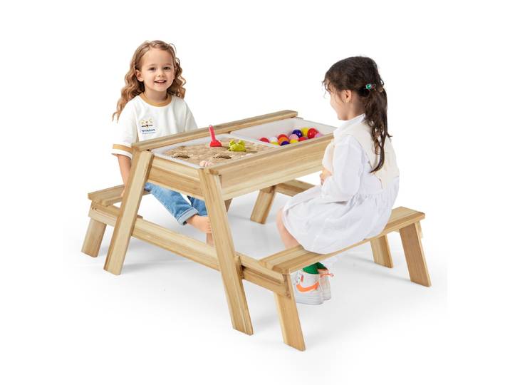4-in-1 Kinderzitjeset Met Moddertafel Houten Picknicktafel