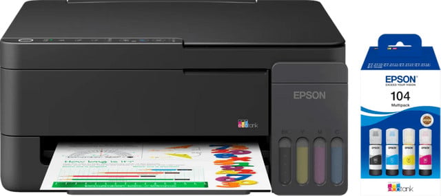 Epson EcoTank ET-2910 inkjetprinter met 1 set extra inktflesjes, print, scan en kopieerfunctie