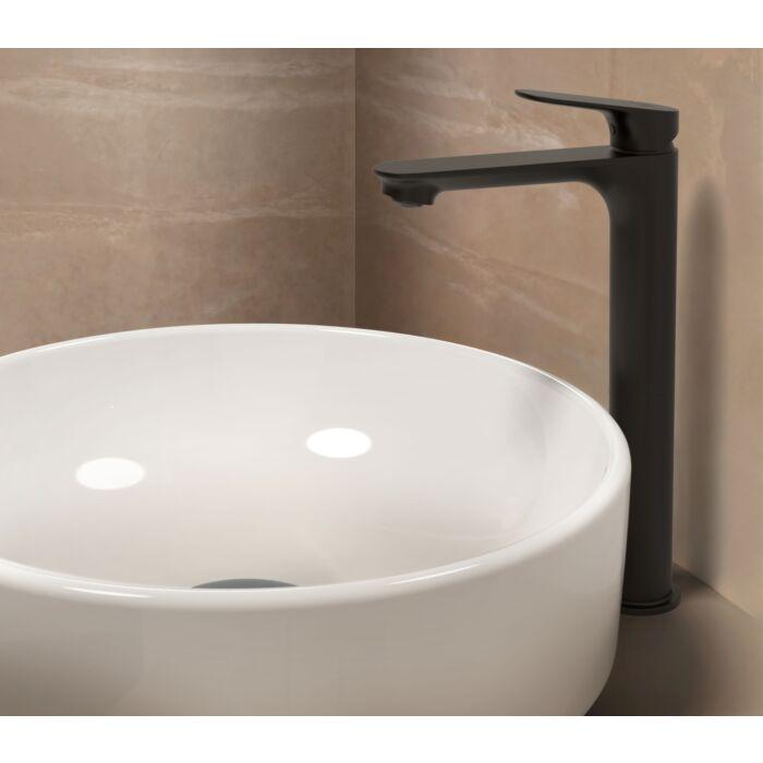 Ideal Standard Ceralife O Waschtischarmatur BE013XG Ausladung 135mm, verlängerter Sockel, Blue Start, Push-Open Ventil, silk black