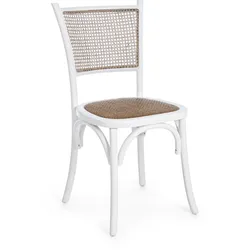 Stuhl Carrel aus Rattan und Ulmenholz, klassisches Design, Weiß, für den Innenbereich