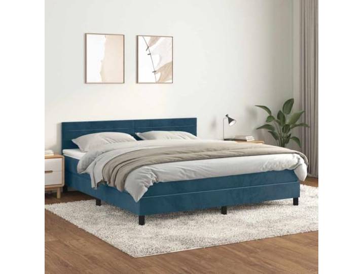 RJPLMFV Bettgestell, Velours, Dunkelblau, 180 x 200 cm Verstellbares Kopfteil, Taschenfederkernmatratze, mittelharte Unterstützung, weicher Matratzenschoner