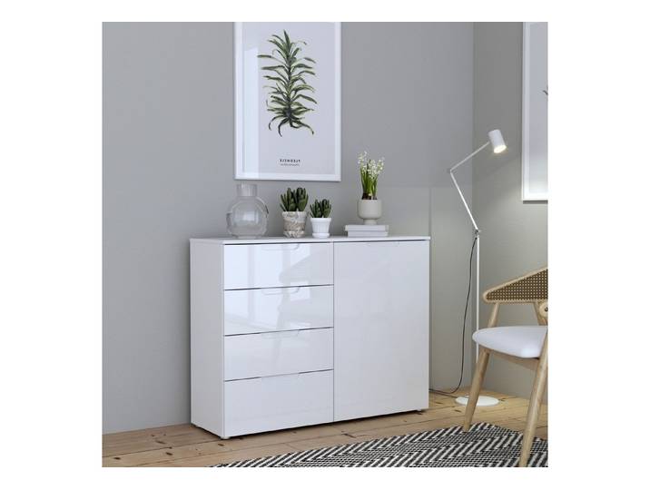 FORTE Kommode in weiß glanz Dekorfolie - 110,1x84,9x34,4cm (BxHxT)