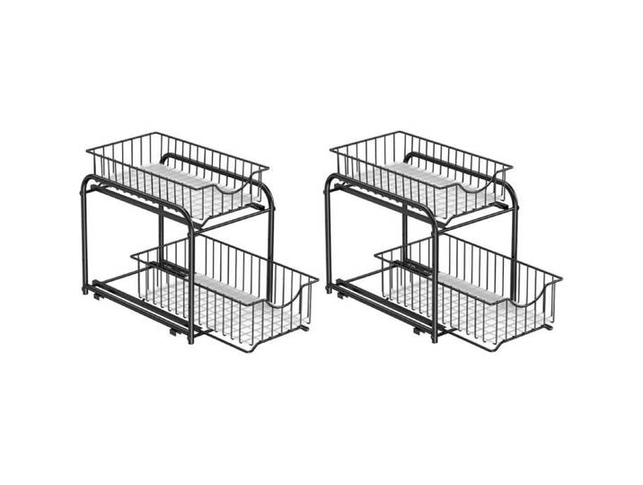Lot de 2 Organisateurs Évier Empilables - Paniers Coulissants Rangement Placard/Lavabo Cuisine/Salle de Bain (Noir)