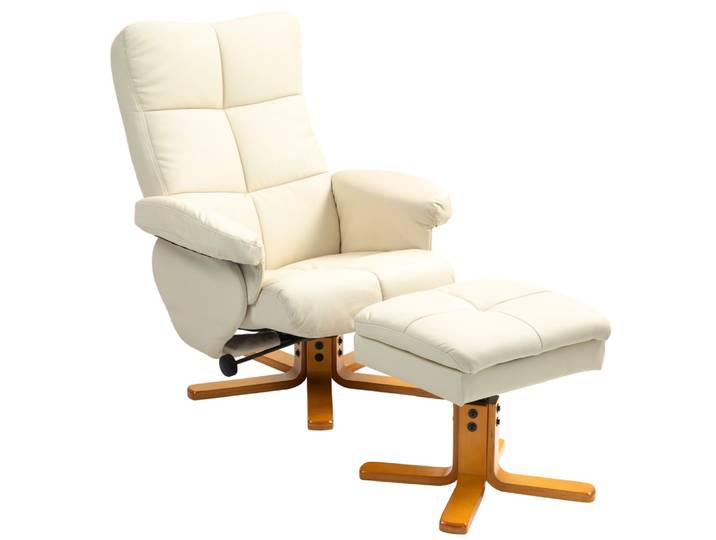 Fauteuil relax avec repose-pied inclinable et pivotant pu crème