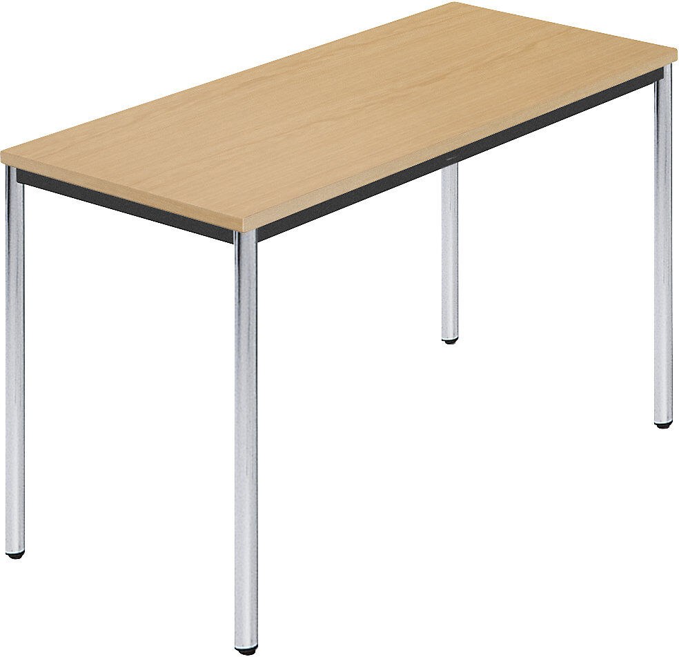kaiserkraft Rechtecktisch, Rundrohr verchromt, BxT 1200 x 600 mm, Buche natur