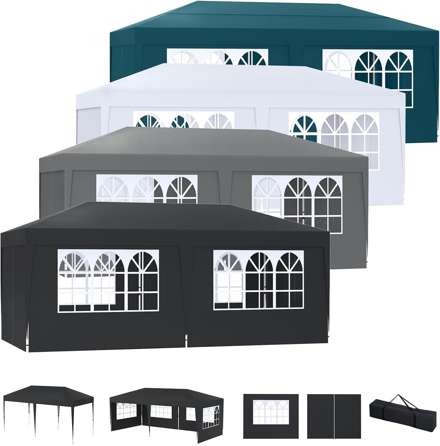 LZQ Pavillon Faltpavillon 3x6m Schnellaufbau Gartenpavillon Partyzelt Faltzelt mit 6 Seitenteilen, UV Schutz Höhenverstellbar für Garten, Strand, Party, Hochzeit, Festival und Camping, Silbergrau