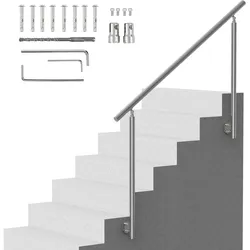 VEVOR Handläufe für Außentreppen, 150 cm langes Treppengeländer-Set, Übergangsgeländer aus Edelstahl mit Montagesatz, doppelsäulige Treppenhandläufe für Senioren, Veranda und Terrasse, seitliche Montage